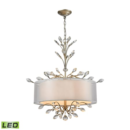 Asbury 4-Lght Chandelier Slvr W/Organza & Wht Fabric Shade